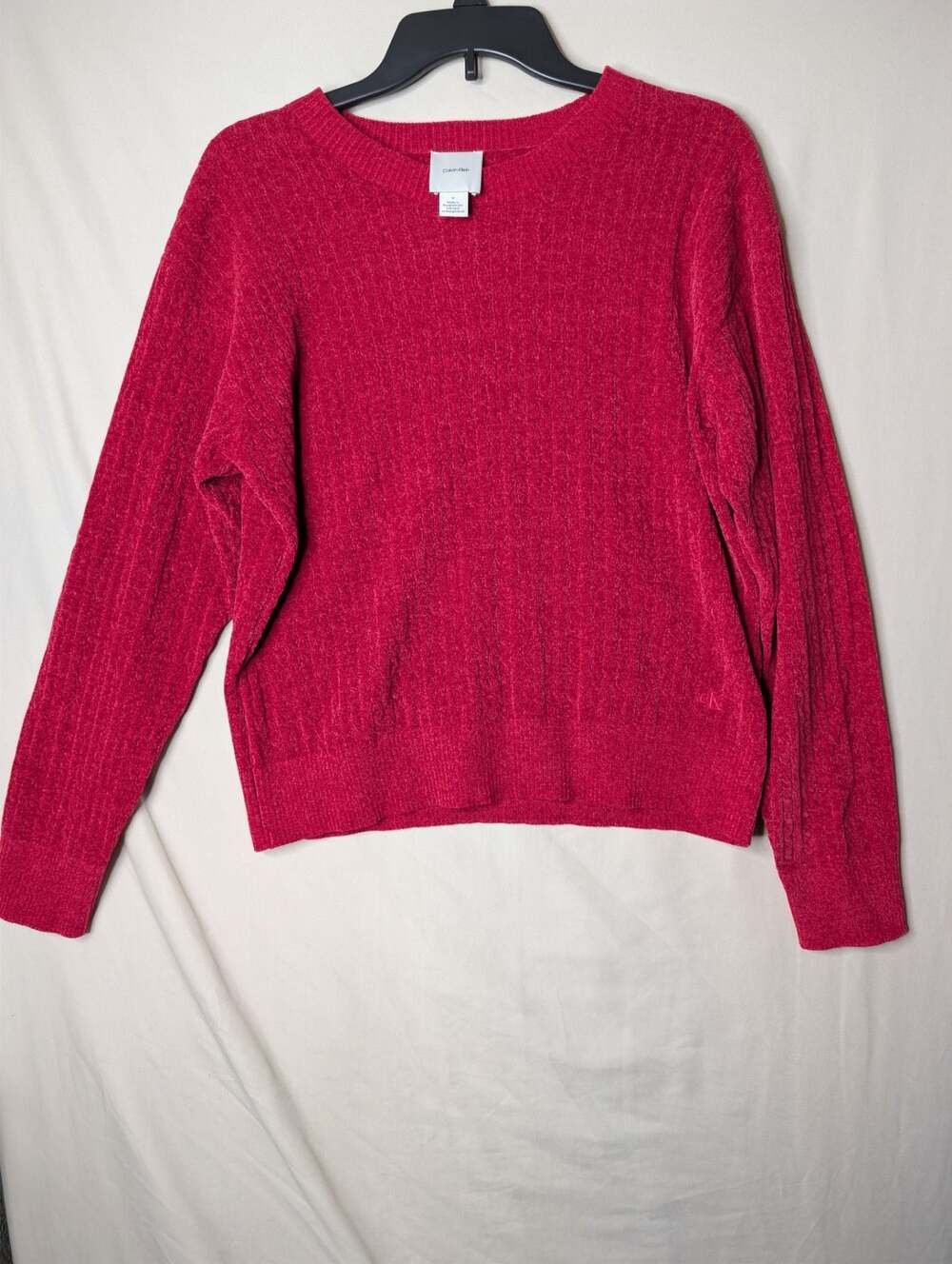 Calvin Klein Womens Red Chenille‎ Knit Crewneck Sweater Size M